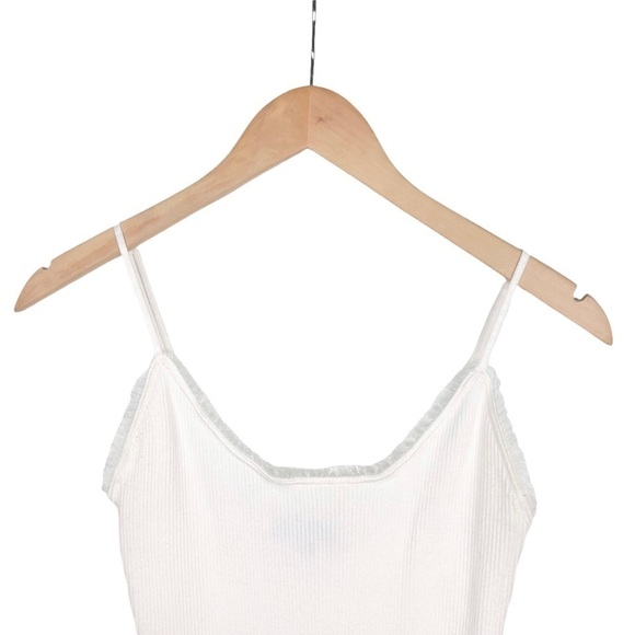 Lulus ribbed ruffle bodysuit spaghetti strap cream medium More Than Happy Lulu’s - Picture 7 of 15